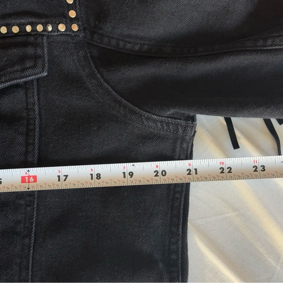 Zara Man Faux Suede Fringe Studded Black Denim Jacket Pockets Button Up Size L - Picture 14 of 16